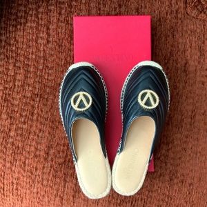 Valentino Black leather Espadrille Mule size 39/8